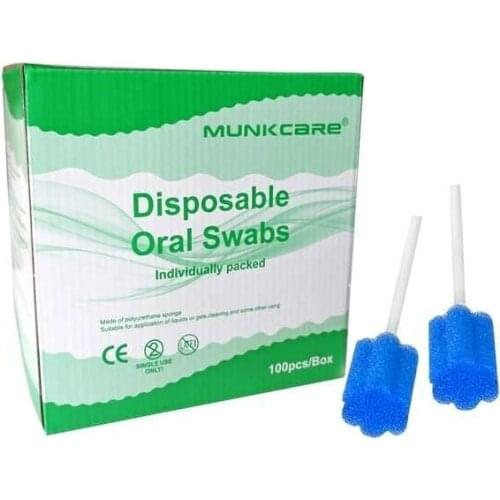Munkcare Disposable Oral Swab Oral Care Swab Mouth Cleaning sponge stick Blue plum shape