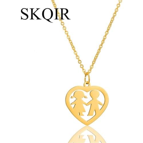 Couple Pendants Necklaces For Lovers Gold Color Heart Stainless Steel Necklace Figure Jewelry For Women Accessories