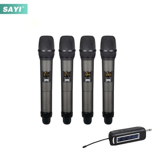 SAYI PRO-15 Professional Metal Four Channels UHF Wireless Microphone 50m Distance Handheld Receiver Dynamic Mic for Karaoke KTV