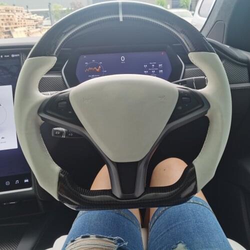 Customized Carbon Fiber Steering Wheel Perforated Leather Replacement With Heating For Tesla Model X 2017 2018 2019 2020 2021