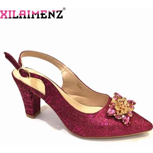 Latest Fuchsis Color Italian Women Sandals for Party African Women Wedding High Heels Slip on Women Lady Pumps Wedding Shoes