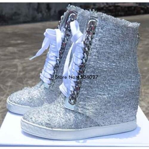 Newest Spring High Top Womens Wedges Heels Boots Hidden Heel Lace Up Casual Shoes Ladies Height Increasing Ankle Boots