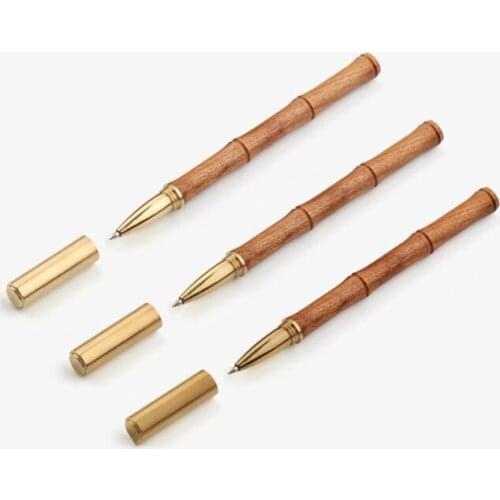 Ballpoint Pen Bamboo Craft Gifts Free Engraving LOGO With Pencil Case Print Customize Bag Metal Cap P589
