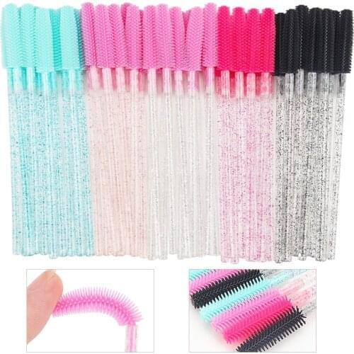 50 Pcs Silicone Crystal Mascara Wands Applicator Disposable Diamond Eyelash Brushes Comb for Women Beauty Makeup Brush Tools