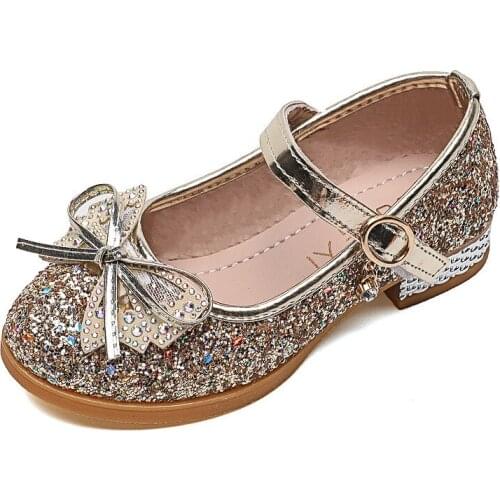 Girls Single Shoes Childrens Leather Sequins Bow Princess Shoes Girls Party Dance Shoes Performance Shoes 2021 New E919