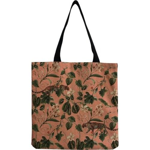 Large Capacity Leopard Floral Tote Bags for Women Personality Western Style Open Pocket Shopping Bag Custom Pattern Fashion Bag