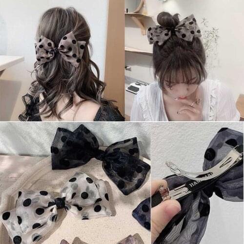 Polka Dots Bow Hair Clips Handmade Organza Cute Fashion Elastic Scrunchies Hairpins Barrettes for Women Girls Hair Accessories