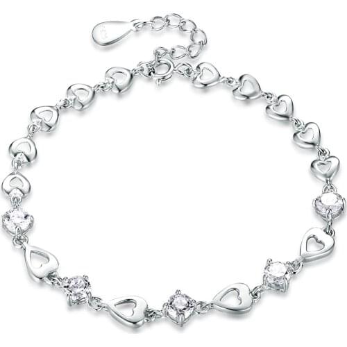 ZEMIOR Female 925 Sterling Silver Bracelet High Quality Jewelry Cubic Zirconia Heart Bracelet Anniversary Gift Send Girlfriend
