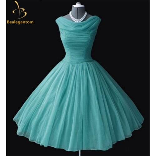Bealegantom Vintage Prom Dresses 2019 Satin Plus Size Short Evening Party Gowns 1950s 50s Vestido Robe Soiree QA1210