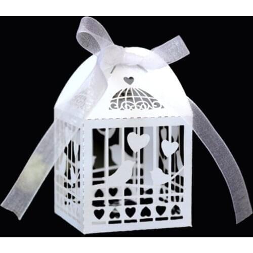 100Pcs Love Heart Bird Laser Cut Wedding Favors Gifts Box Hollow Candy Boxes With Ribbon Baby Shower DIY Wedding Party Decor