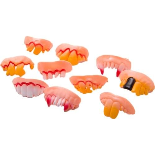 12PCS Vampire Teeth Fangs Dentures Props Halloween Costume Props False Teeth Solid Glue Denture Adhesive Halloween Party Decor