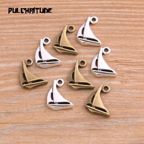 20PCS 13*15mm New Product Two Color Sailboat Charms Exercise Tools Pendant Jewelry Metal Alloy Jewelry Marking