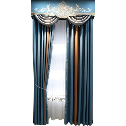 2020 new high-end simple European-style blue stitching curtains living room floor-to-ceiling window shading customization