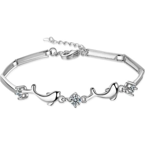 2020 New Fashion Dolphin Bracelet For Women Jewelry Princess Crystal Bangle Trendy Silver 925 Bracelet Girl Anniversary Gift