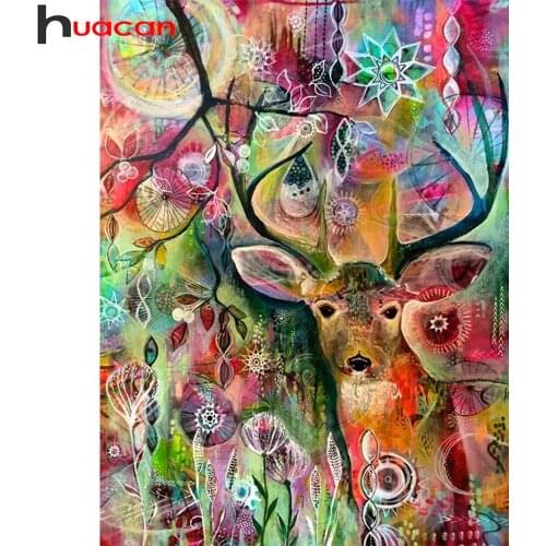 Huacan Diamond Art Painting Mosaic Deer Color Full Square/round Diamond Embroidery Fantasy Animal Home Decor
