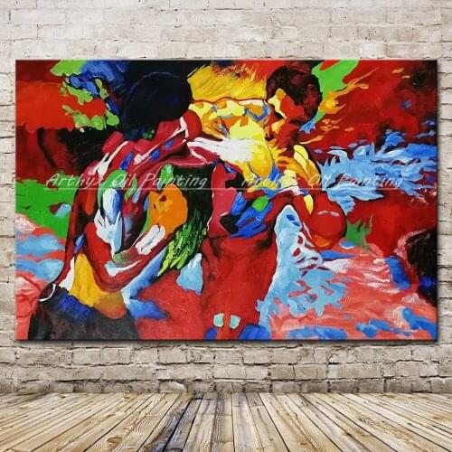 Arthyx Handpainted Boxer Oil Painting On Canvas Handmade Modern Abstract Figure Picture Wall Art For Living Room Home Decoration