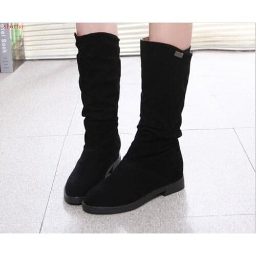Autumn Winter Women Boots Matte Flock Boots For Female Ladies Height Increased Low Heel Shoes Woman Mid Calf Low-heeled Boots