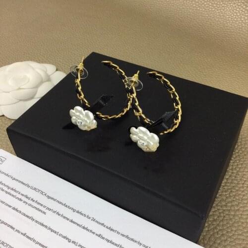 Brand Fashion Jewelry Gold Color Rose Flower Pearl Camellia Tassel Pearls Design Wedding Party Earrings