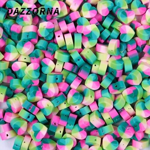 50/100Pcs Mixed Rainbow Heart Beads 10mm Polymer Clay Beads Handmade Loose Spacer Beads for Jewelry Making DIY Bracelet