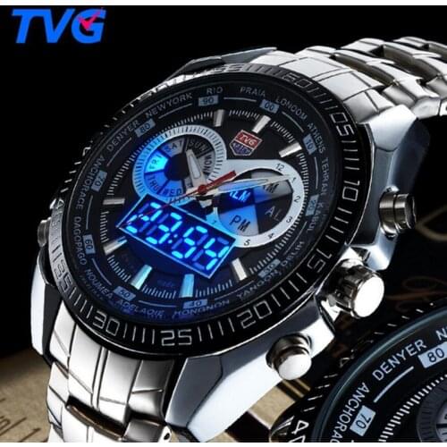 TVG Men Watches Men Sports Watches Stainless Steel Mens Watches Led Digital Analog Quartz Watches mannen horloge reloj hombre