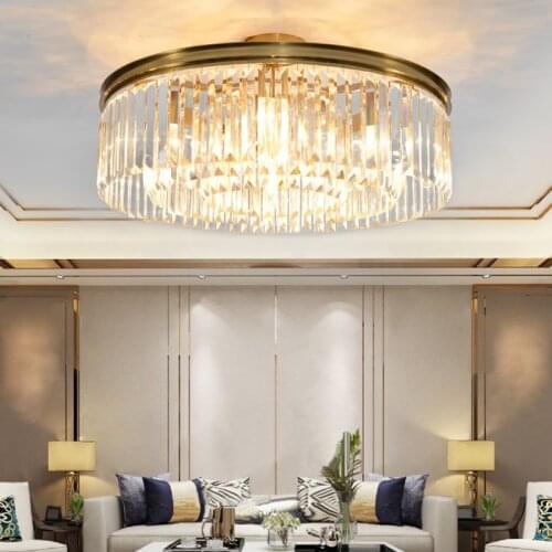 New Design Living Room Fancy Crystal Round Gold Kitchen Brass Modern Led Ddecorative Ceiling Light for Home Bedroom