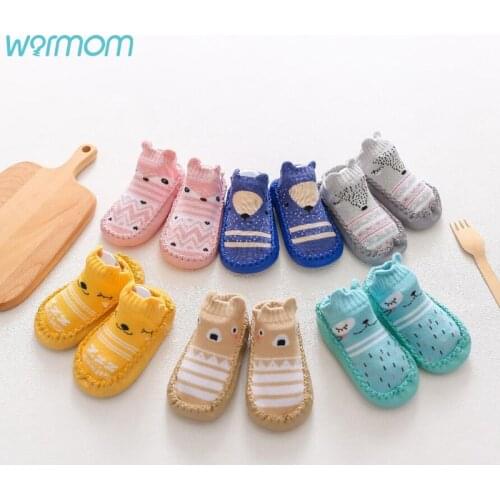 Warmom Baby Shoes Socks Children Infant Cartoon Socks Baby Gift Kids Indoor Floor Socks Leather Sole Non-Slip Thick Towel Socks