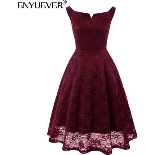 Enyuever Short Formal Dress Lace Womens Clothing Off Shoulder Swing V Neck Elegant Evening Gowns Wedding Party Dress Summer