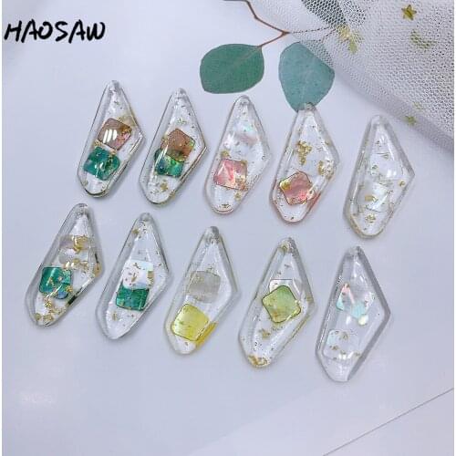 HAOSAW 16*36MM 4Pcs/Lot Golden Glitter/Resin Stick/Real Shell/Hand Made/Irregular/DIY Jewelry Making/Jewelry Accessories