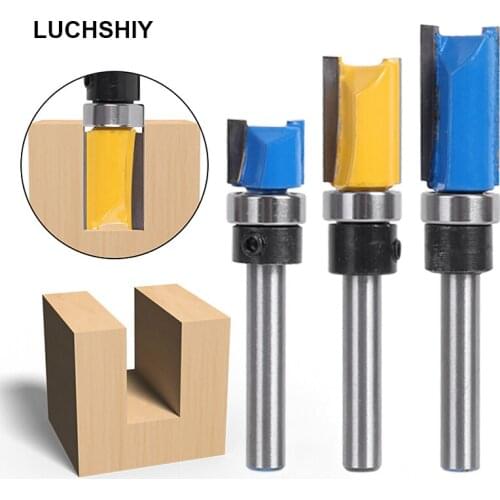Wood Milling Cutter Shank Flush Trim Router Bit Pattern Bit Top Bottom Bearing 1/4" Blade Template Cutter For Woodworking Tools