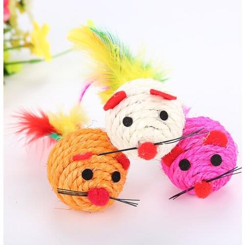 Pet Cat Toy Sisal Mouse Feather Interactive Kitten Teaser Playing Chewing Scratch Catching Supplies Funny Mouse Toy for Kittens