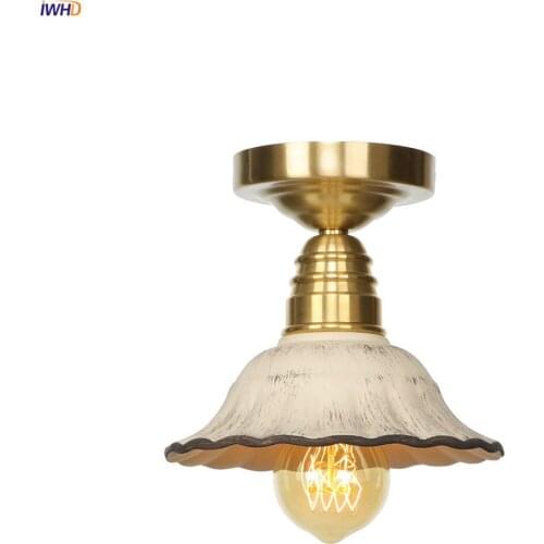 IWHD Nordic Modern Style Copper Ceiling Lights Fixtures Bedroom Living Room Light White Ceramic Ceiling Lamps LED Lampara Techo