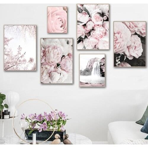 Rose Flower Blossoms Wall Art Pink Posters Canvas Painting Modern Peony Decoration Picture Home Wall Poster Decorative Painting