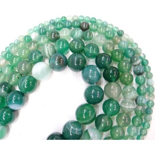 Wholesale Natural Stone Green Striped Agates Chalcedony Round Beads 4 6 8 10 12MM Diy Char Bracelet Necklace For Jewelry Making