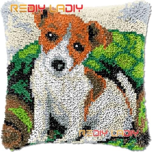 Latch Hook Cushion Cover Dog in the Garden Needlepoint Kits Chunky Acrylic Yarn Crocheting Pillow Case Arts & Crafts