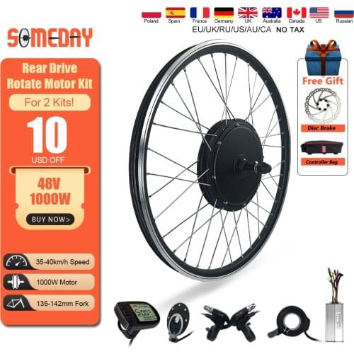 SOMEDAY Ebike Conversion Kit 48V 1000W 20-29 Inch 700C Brushless Gearless Rear Rotate Hub Motor Wheel For Electric Bike Kit
