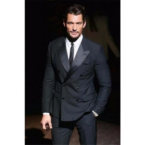 New Men’s Suit Smolking Noivo Terno Slim Fit Easculino Evening Suits For Men Jacket+Pants Charcoal Double Breasted Tuxedos Peake