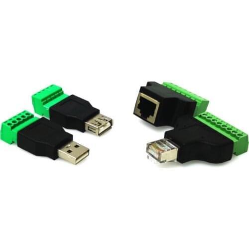 New RJ45 USB 2.0 Male Female To 5Pin Screw Connector USB Jack with Shield USB2.0 Type To Screw Terminal Plug