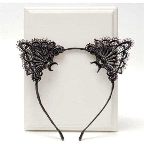 Fashion Cute Mesh Lace Dot Cat Ear Hairbands Simple Solid Ribbon Bow Fox Ears Hair Bands For Women Headwear Girls Accessory