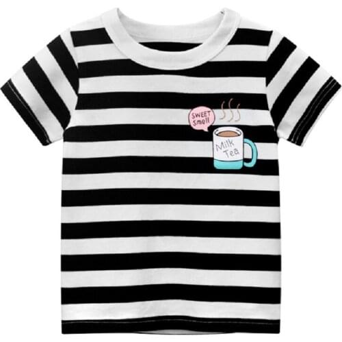 2-9 Years chulidren Girls t-shirt kids cute Print Tops Blouse o-neck Stripe short sleeve T-shirt Clothes summer