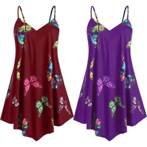 Sexy Women V Neck Sleeveless Spaghetti Straps Butterfly Print Camisole Blouse Straps Butterfly Print Camisole Blouse