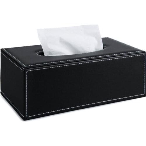 Rectangular Modern Black Rectangle Faux Leather Tissue Box Napkin Toilet Paper Holder Case Dispenser Home Decoration