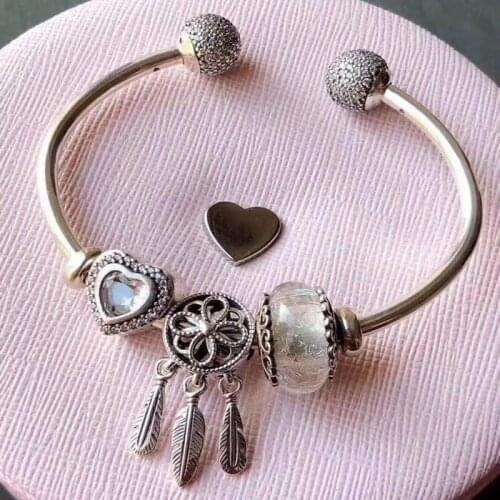 925 Sterling Silver Exquisite Glass Beads For Shadow Catching Charm With Open Bracelet Fit Original Pan Charm Diy Jewelry