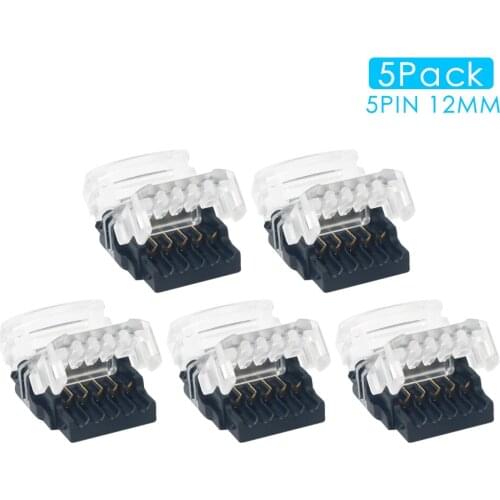 LED Strip Connector 5pcs 5pin 12mm for RGB, for Waterproof Single RGB 3528 5050 LED Strip Wire Connection Terminal Splice