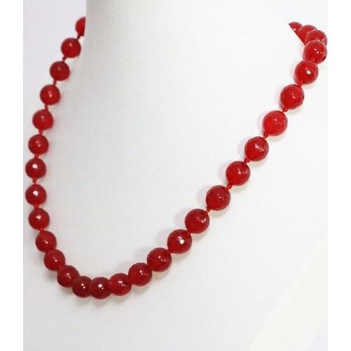 Charms red semi-precious chalcedony jades stone faceted round 8,10,12mm noble beads chain jewelry 18inch B1464