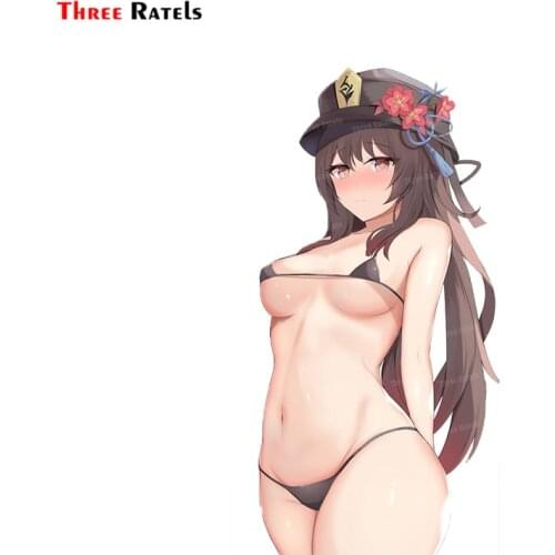 Three Ratels A322 Sexy Big Bra Girl Hu Tao Of Anime Game Genshin Impact Sticker For Volkswagen T4 Funny Vinyl Car Wheel Decal