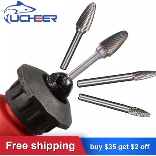 UCHEER 1pc 6mm F type Single/double cut Carbide burr Cutter Metal Grinding Carving Rotary File Cylindrical Router Bit