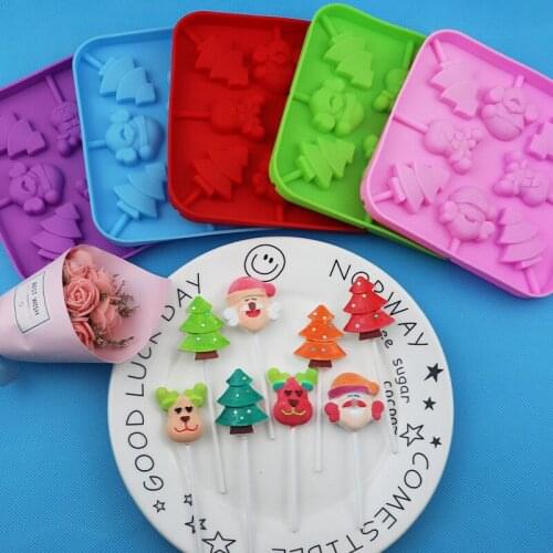 Currently Available Wholesale 8 Even Christmas Elk Old Man Silicone Lollipop Mold with 20 Rod XG279