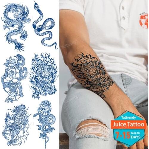 Juice Ink Lasting Waterproof Temporary Tattoo Sticker Dragon Snake Totem Tattoos Sun Wing Body Art Arm Fake Tatoo Women Men