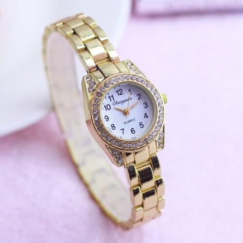 2019 famous brand women old ladies gold diamond quartz wristwatches girls fashion thin strap hand catenary watches reloj mujer