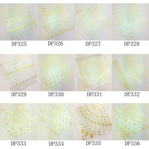 1PC Nail Art Sticker Gold Geometirc Stud Sticker Round Square Heart Star Stud Sticker DP325-348